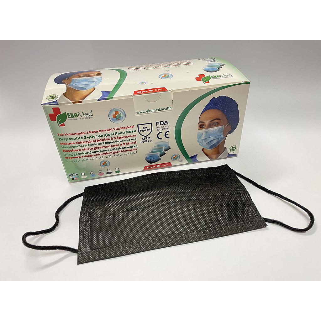 Disposable non-sterile 3 layers medical face mask - BLACK (box 50 pcs.)